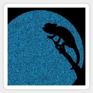 Minimalistic Chameleon Silouette on distressed Light blue moon Background Sticker